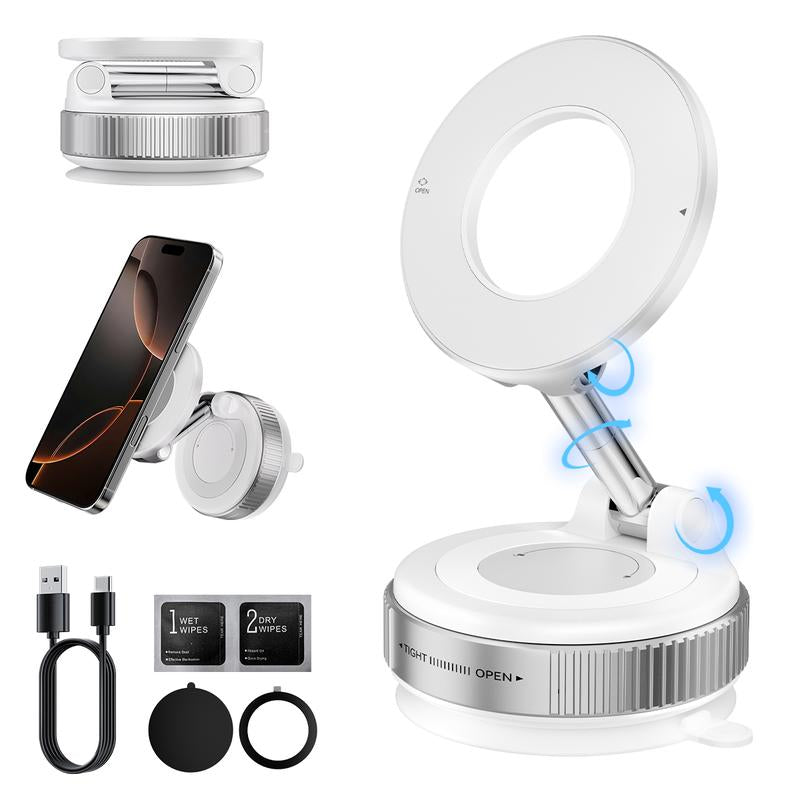 Upgraded Magnetic Phone Holder,Unpowered Version 360° Rotatable Adjustable and Foldable Magnetic & Vacuum Adsorption Car Holder, No Noise for Iphone & Android