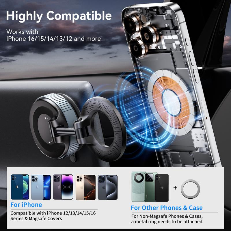 Upgraded Magnetic Phone Holder,Unpowered Version 360° Rotatable Adjustable and Foldable Magnetic & Vacuum Adsorption Car Holder, No Noise for Iphone & Android