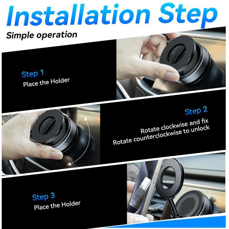 Upgraded Magnetic Phone Holder,Unpowered Version 360° Rotatable Adjustable and Foldable Magnetic & Vacuum Adsorption Car Holder, No Noise for Iphone & Android