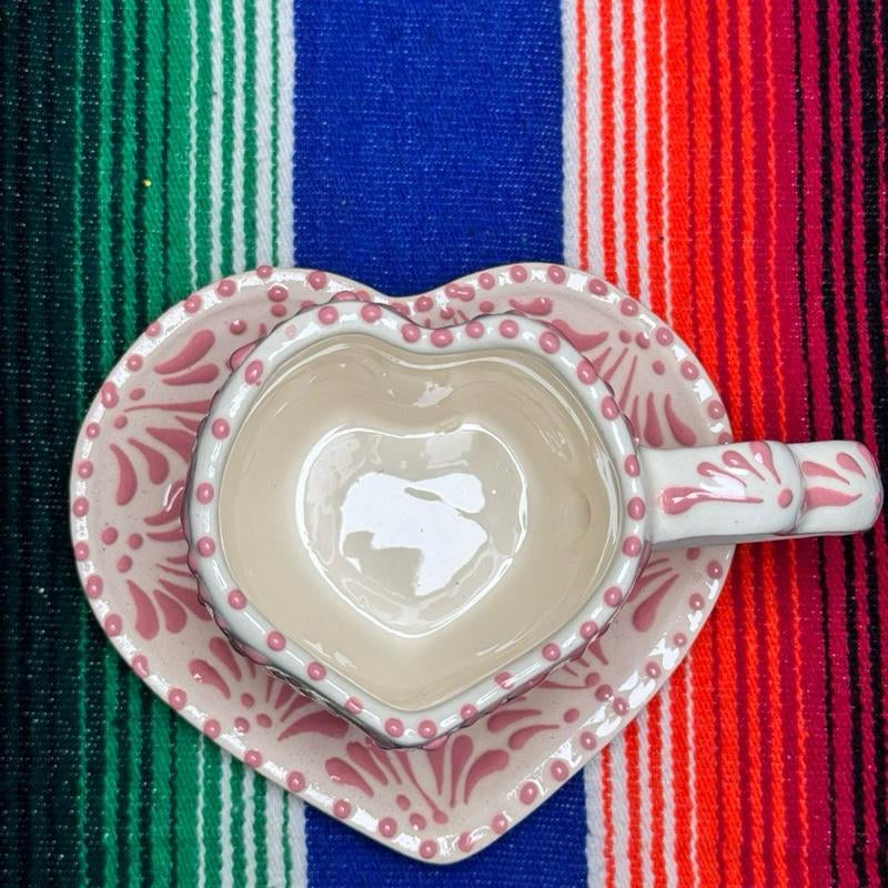 Heart-Shaped Mug with Matching Heart Color Rosa Saucer Adorable Cielito Design Perfect for Coffee Lovers Drinkware Set Tumblers Cup