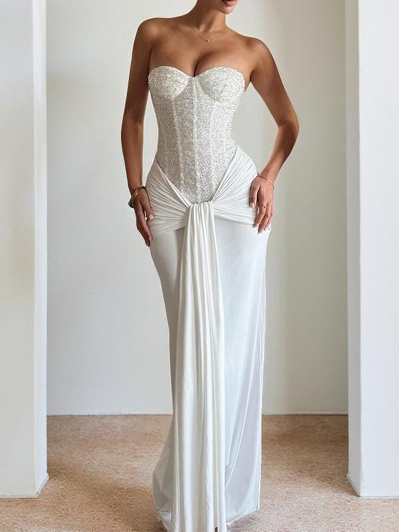 Elegant Halter Neck Dress with Flowing Sleeves, Long Sleeve Bodycon Midi Dress, Perfect for Parties & Special Occasions