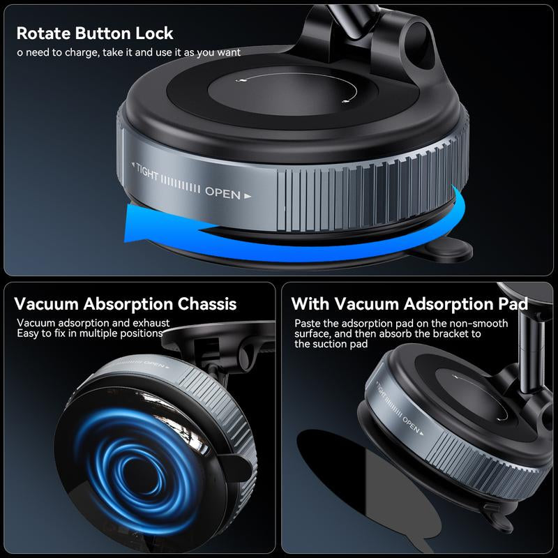 Upgraded Magnetic Phone Holder,Unpowered Version 360° Rotatable Adjustable and Foldable Magnetic & Vacuum Adsorption Car Holder, No Noise for Iphone & Android